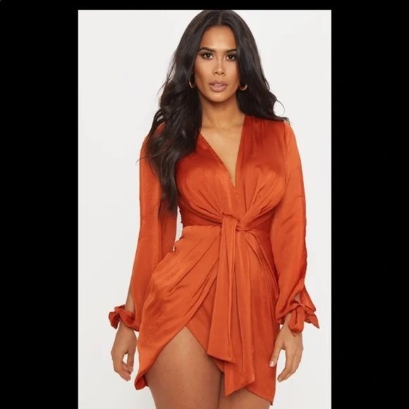 PrettyLittleThing Rust Long Sleeve Dress - Picture 8 of 11